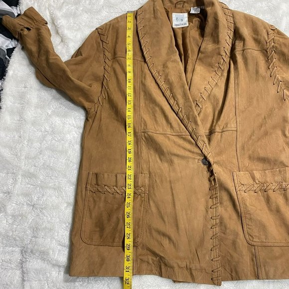 Together Women's Brown Leather Shawl Lapel Single Breasted Blazer Jacket Size L - Picture 7 of 15